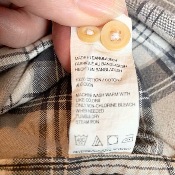 TIMBERLAND Mens Shirt 2XL Brown Tan Plaid 100% Cotton Long Button Front Outdoor - Picture 3 of 12